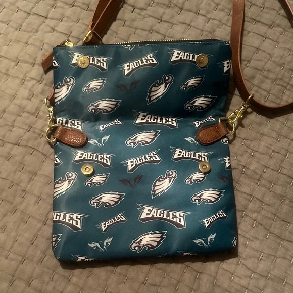 Teal Crossbody Bag with Brown Strap - Picture 4 of 7